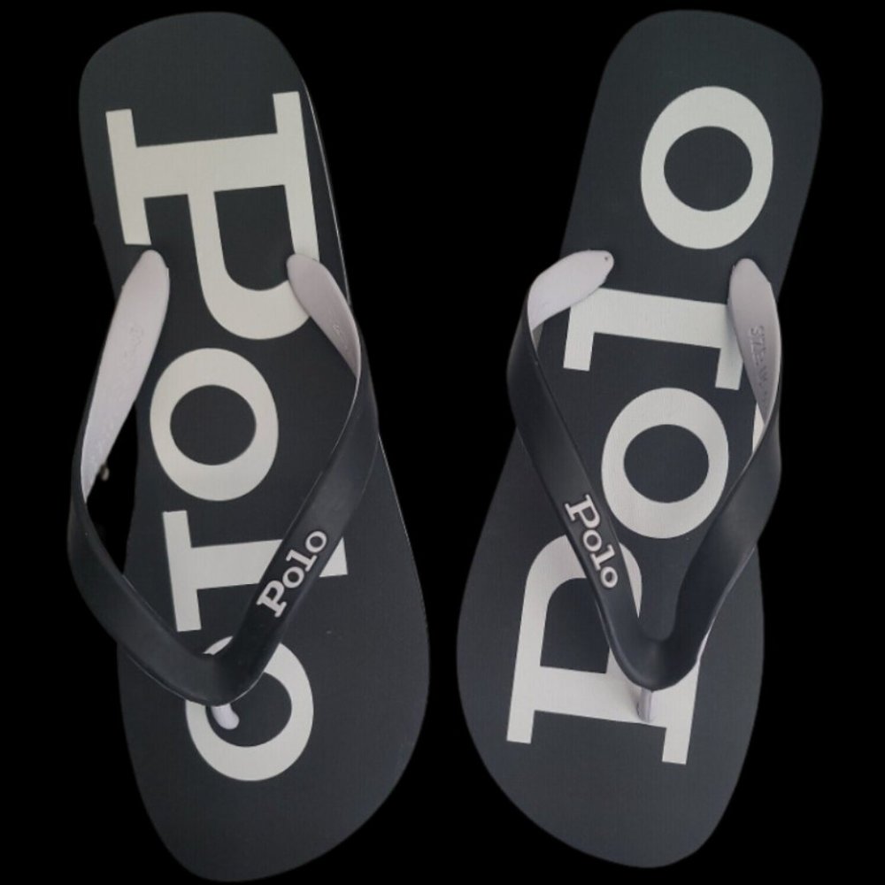 Polo Ralph lauren Flip Flops 10D Black New with box